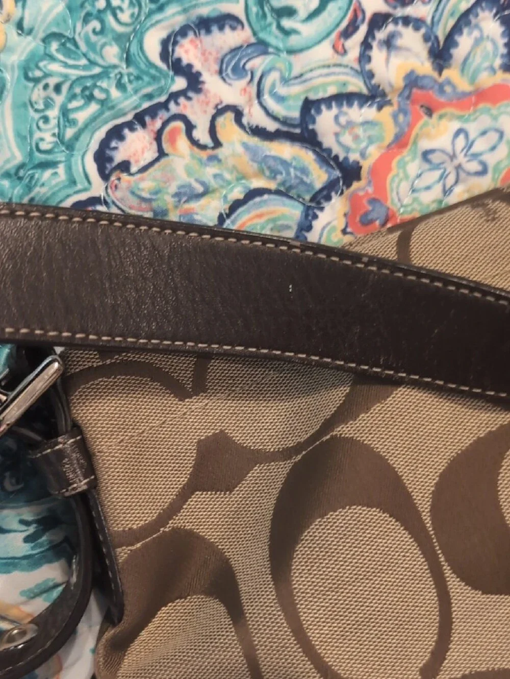 Coach Tan and Dark Brown Signature Canvas Shoulder Bag